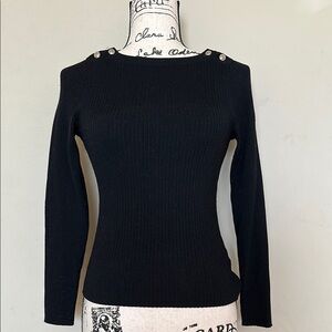 H&M Black Rib-Knit Boat Neck Pullover Sweater Button Shoulder Long Sleeve XS